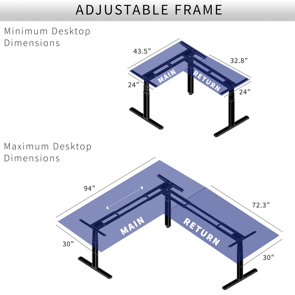 Black Electric Corner 3 Leg Standing Desk Frame K20216