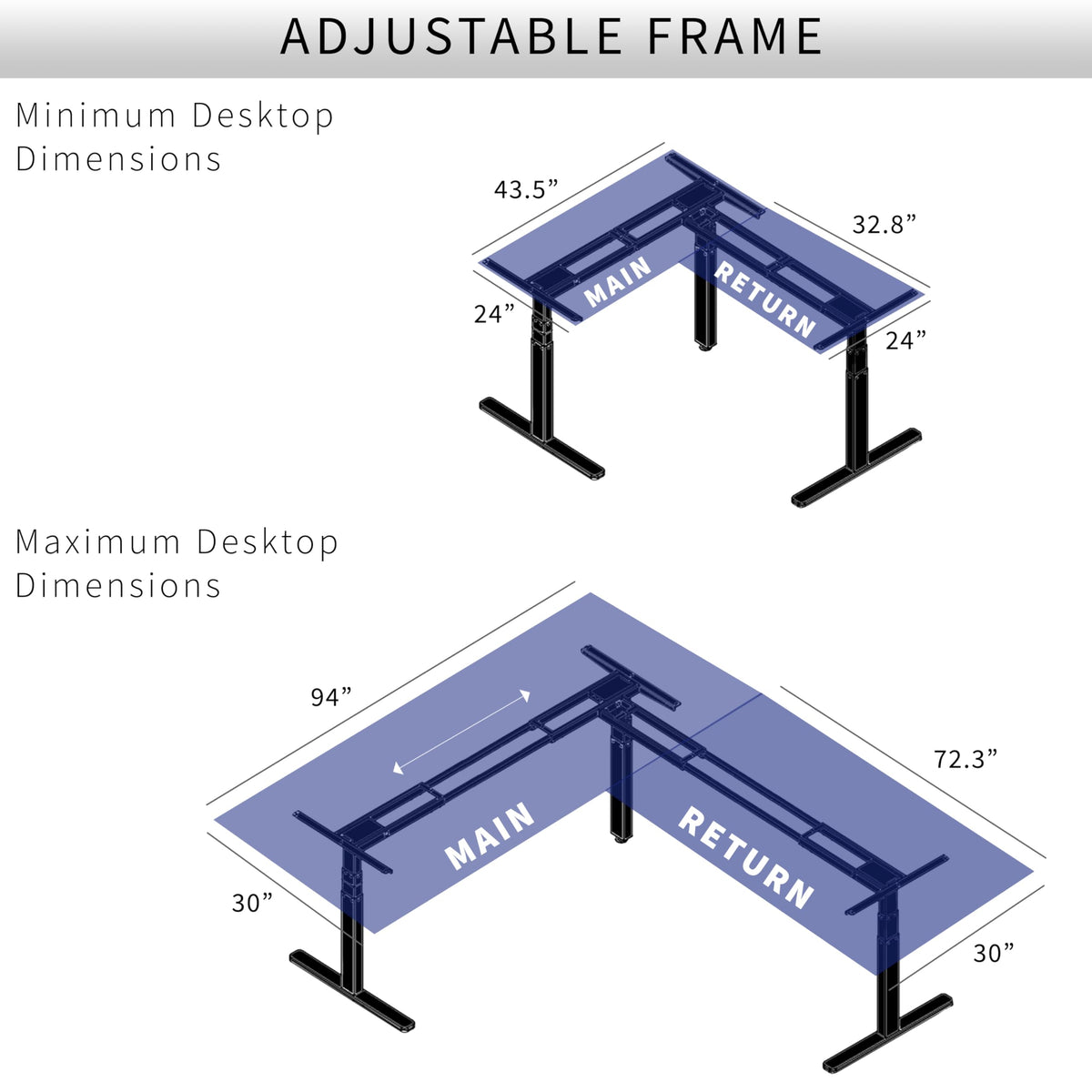 Black Electric Corner 3 Leg Standing Desk Frame K20216