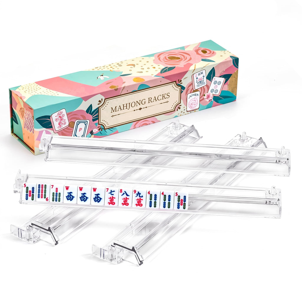 4 Pack Clear Acrylic Mahjong Racks with Pushers O141760