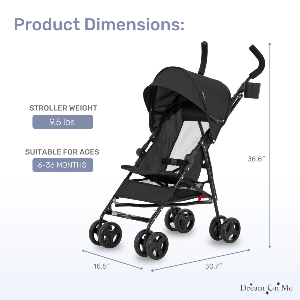 Lightweight Compact Umbrella Stroller with Cup Holder - Black H83782