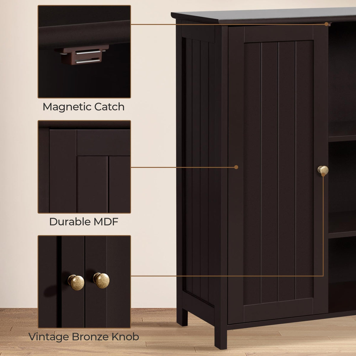 Small Espresso Bathroom Storage Cabinet with 2 Doors T340