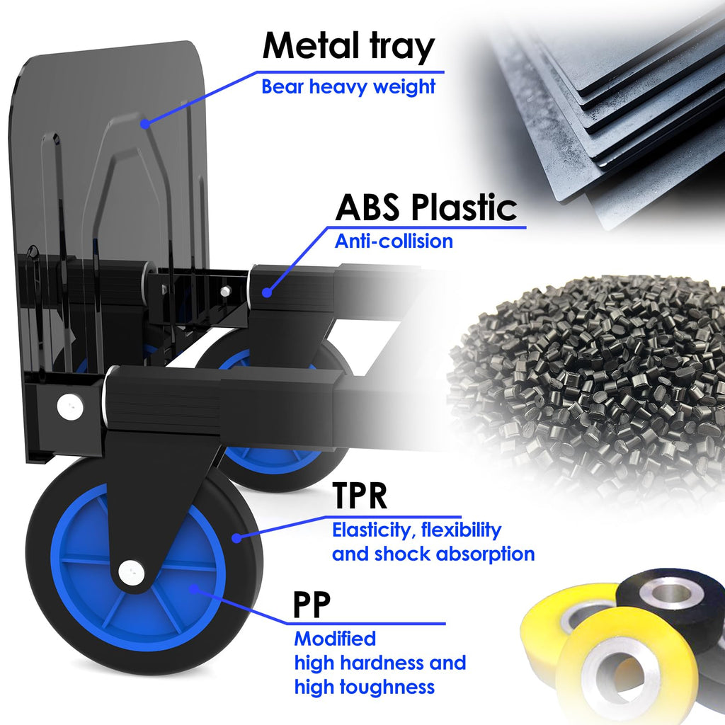 Black Convertible Hand Truck Dolly Cart with 4 Wheels, 500 Lbs Capacity H416