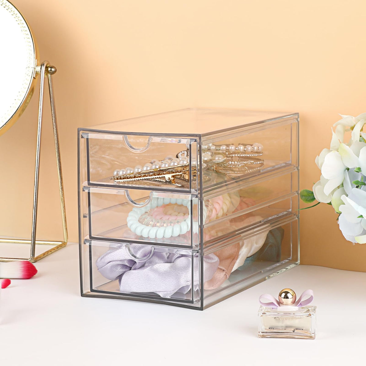3 Drawer Clear Acrylic Desktop Organizer O6657