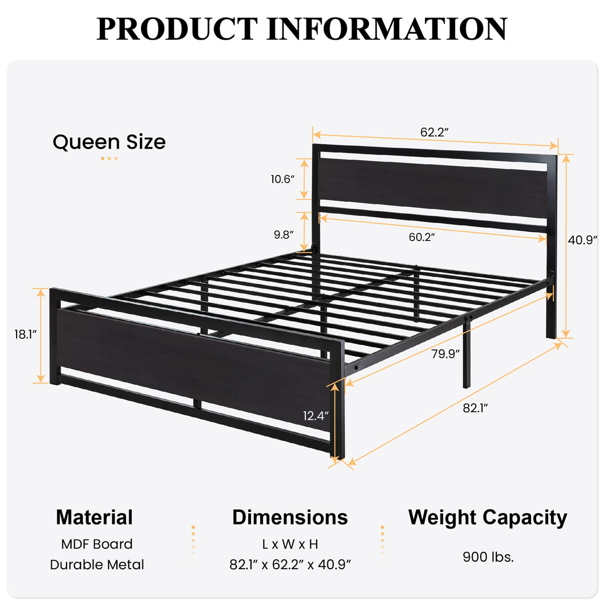 Queen Size Bed Frame with Headboard V442