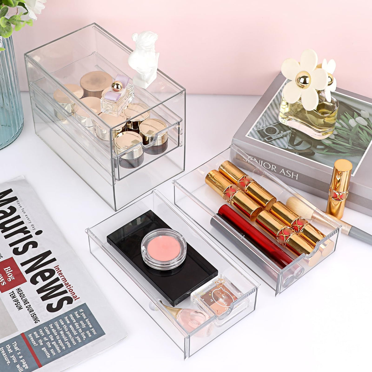 3 Drawer Clear Acrylic Desktop Organizer O6657