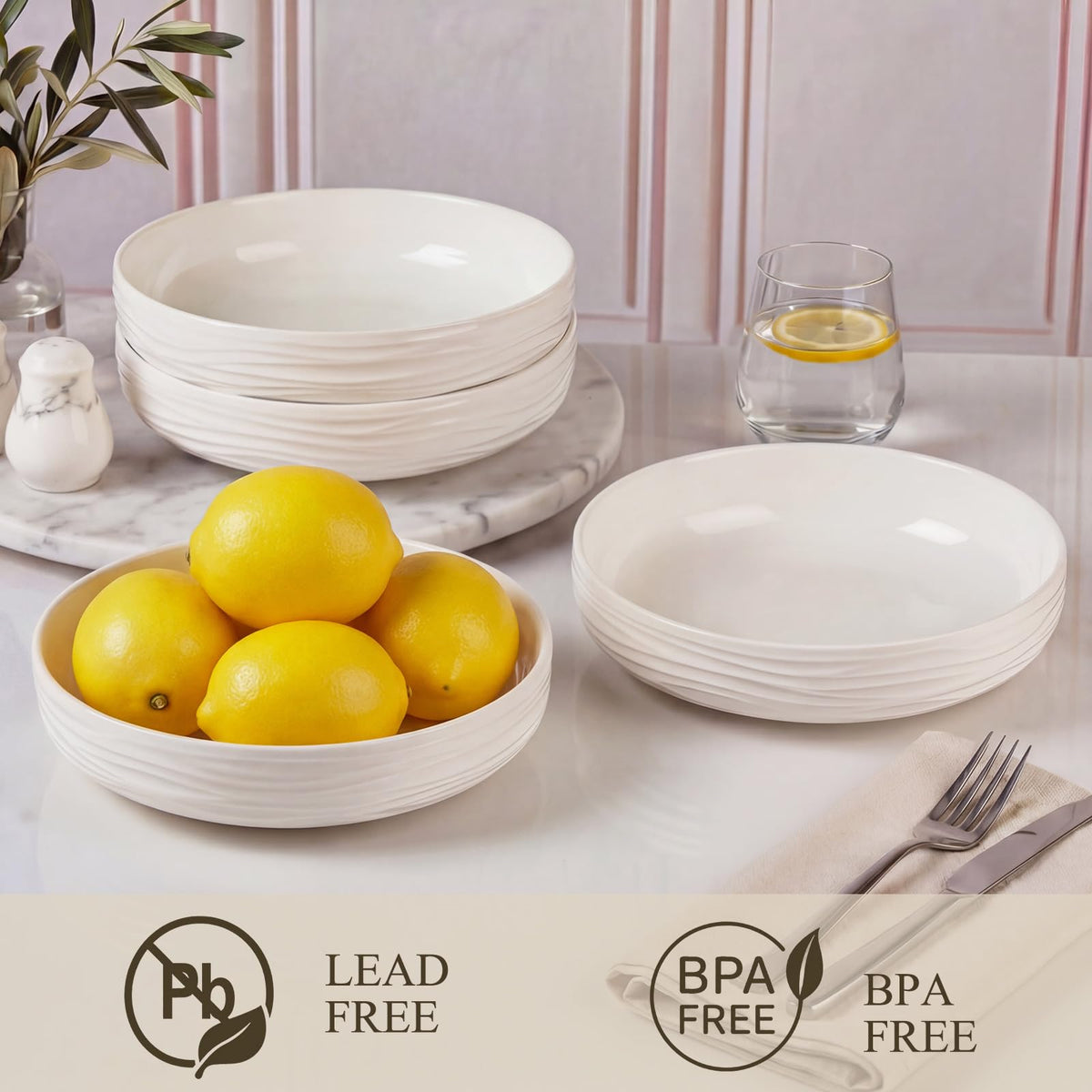 White Pasta Bowls Set of 4 U90857