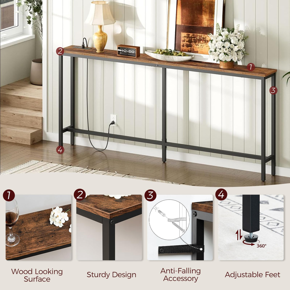 70.9" Narrow Console Table with Power Outlet S2990