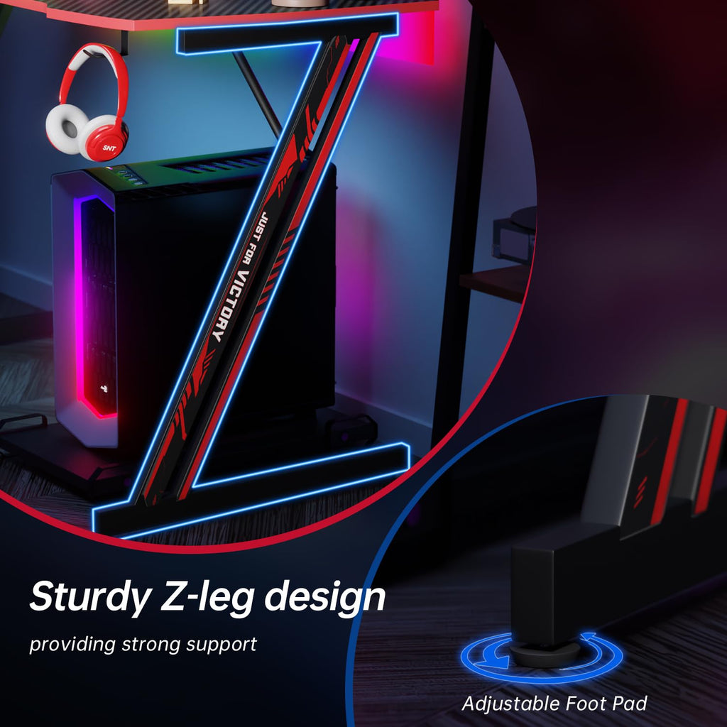 47.2 Inch Z Shaped Carbon Fiber Gaming Desk with Headphone Hook F27117