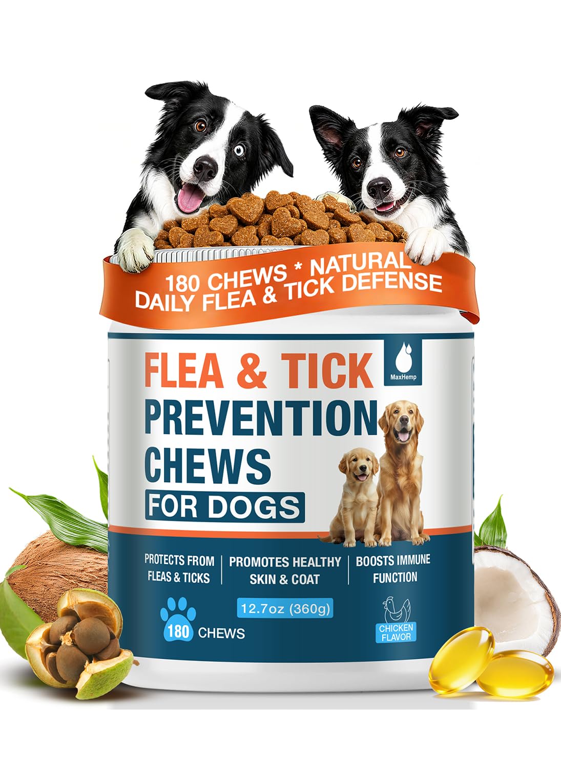 Natural Flea and Tick Chewables for Dogs, 180 Soft Chews E1428