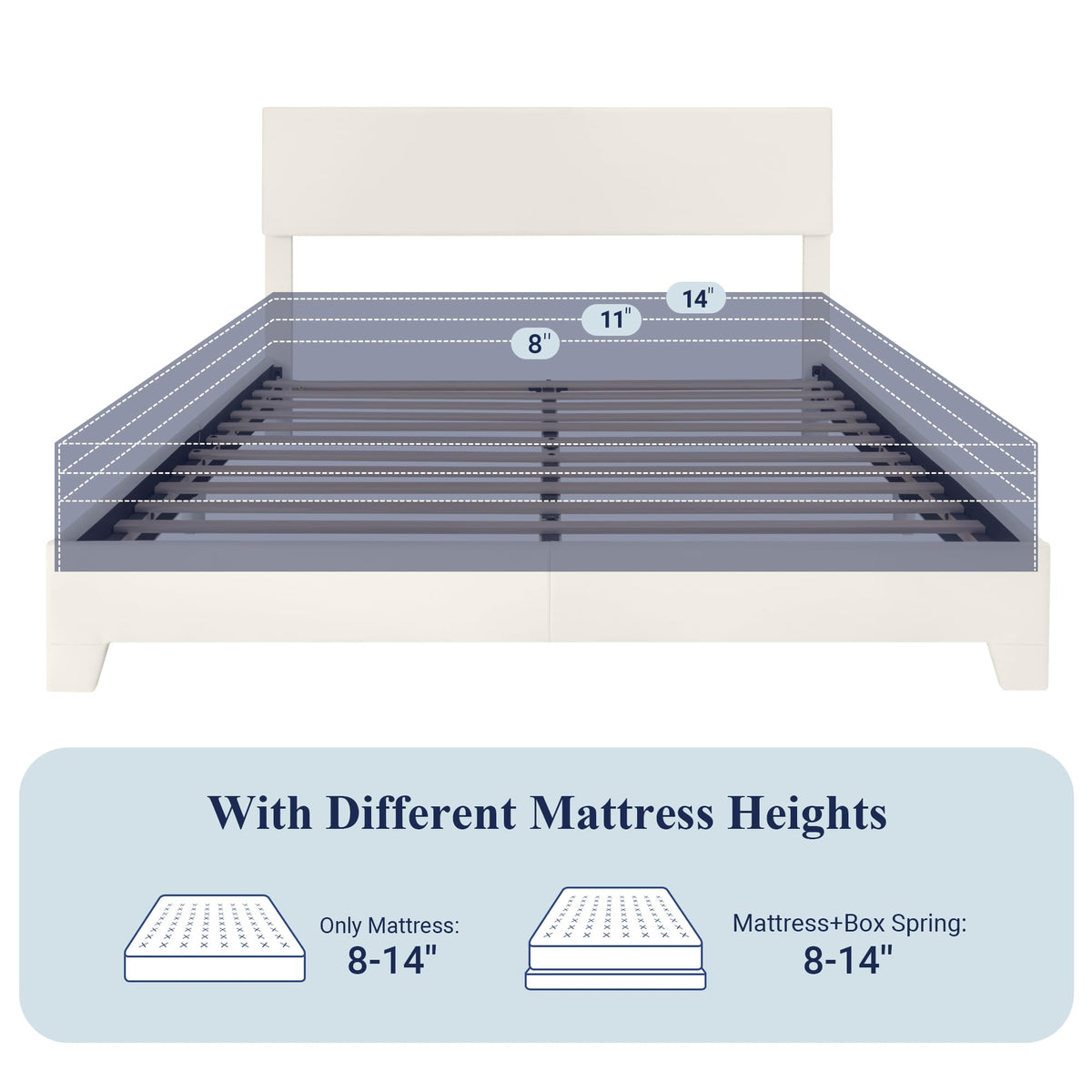 Queen Size Upholstered Bed Frame with Adjustable Headboard Y72412