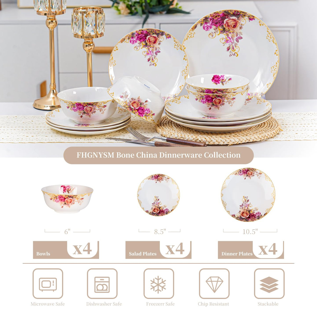 White 12 Piece Porcelain Dinnerware Set X9442