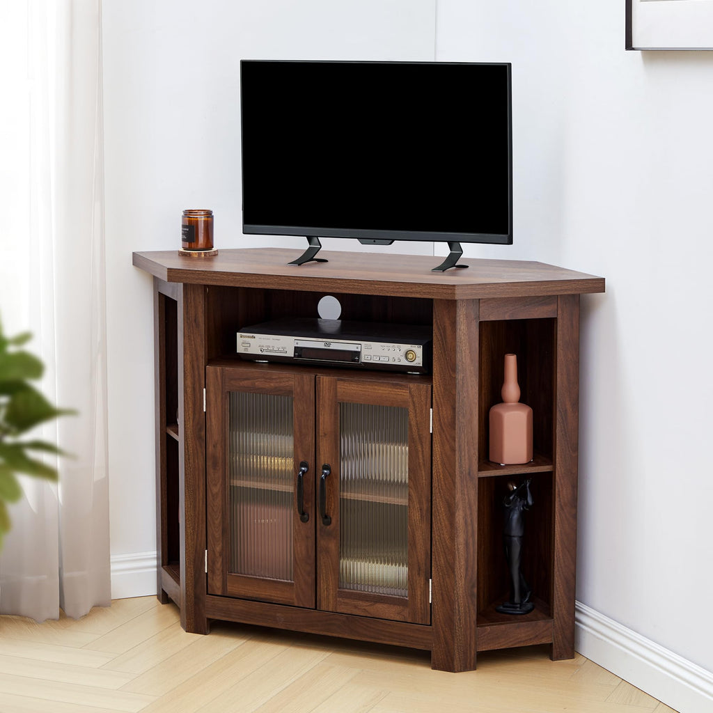 Corner TV Stand for TVs up to 48 Inch with Storage Shelves and 2 Doors F33820