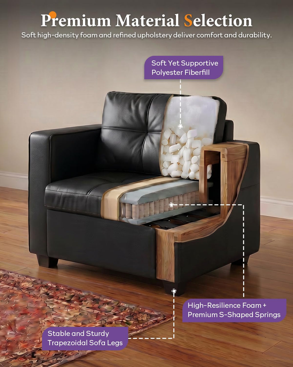 Black Faux Leather Oversized Tufted Accent Chair W61913