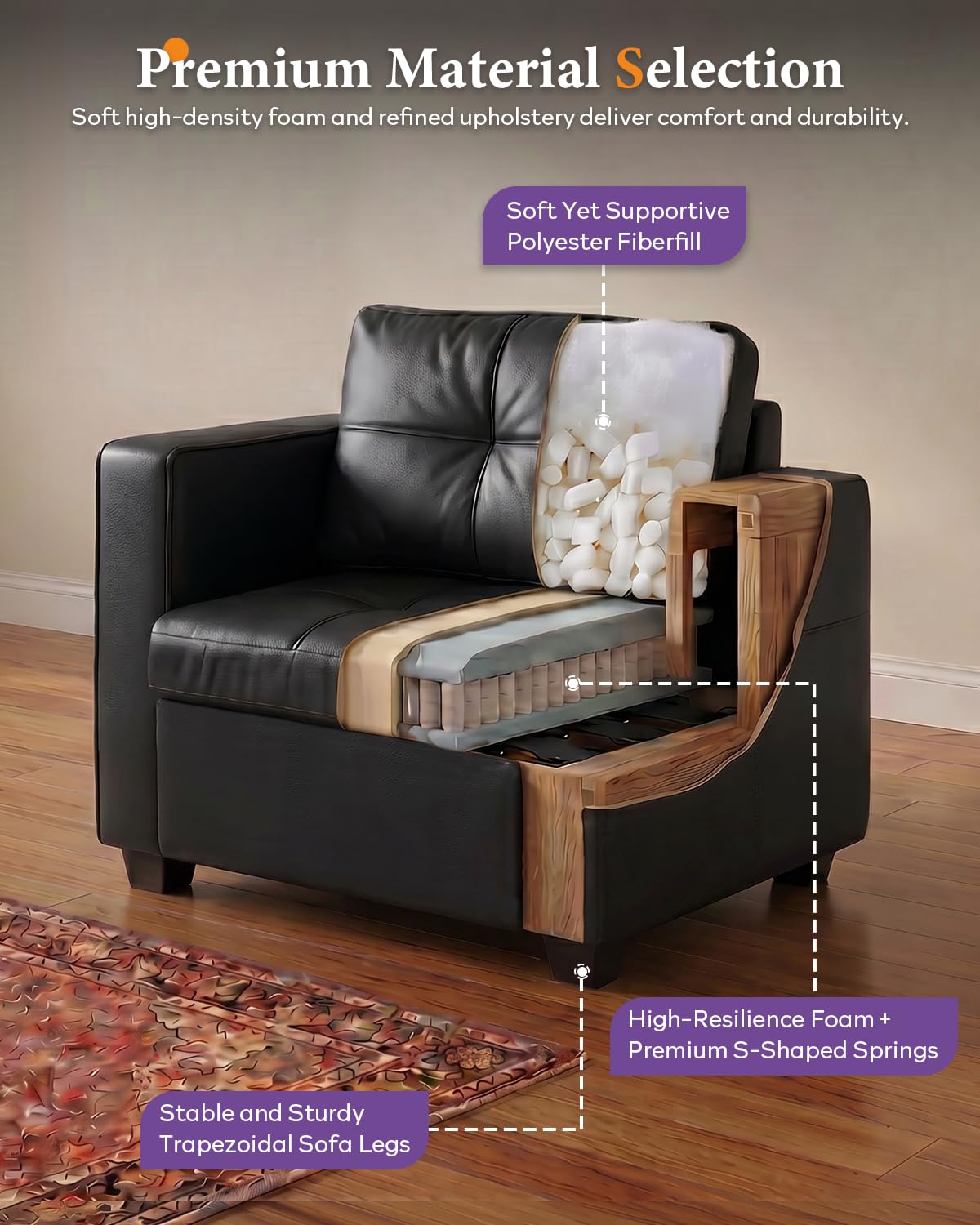 Black Faux Leather Oversized Tufted Accent Chair W61913