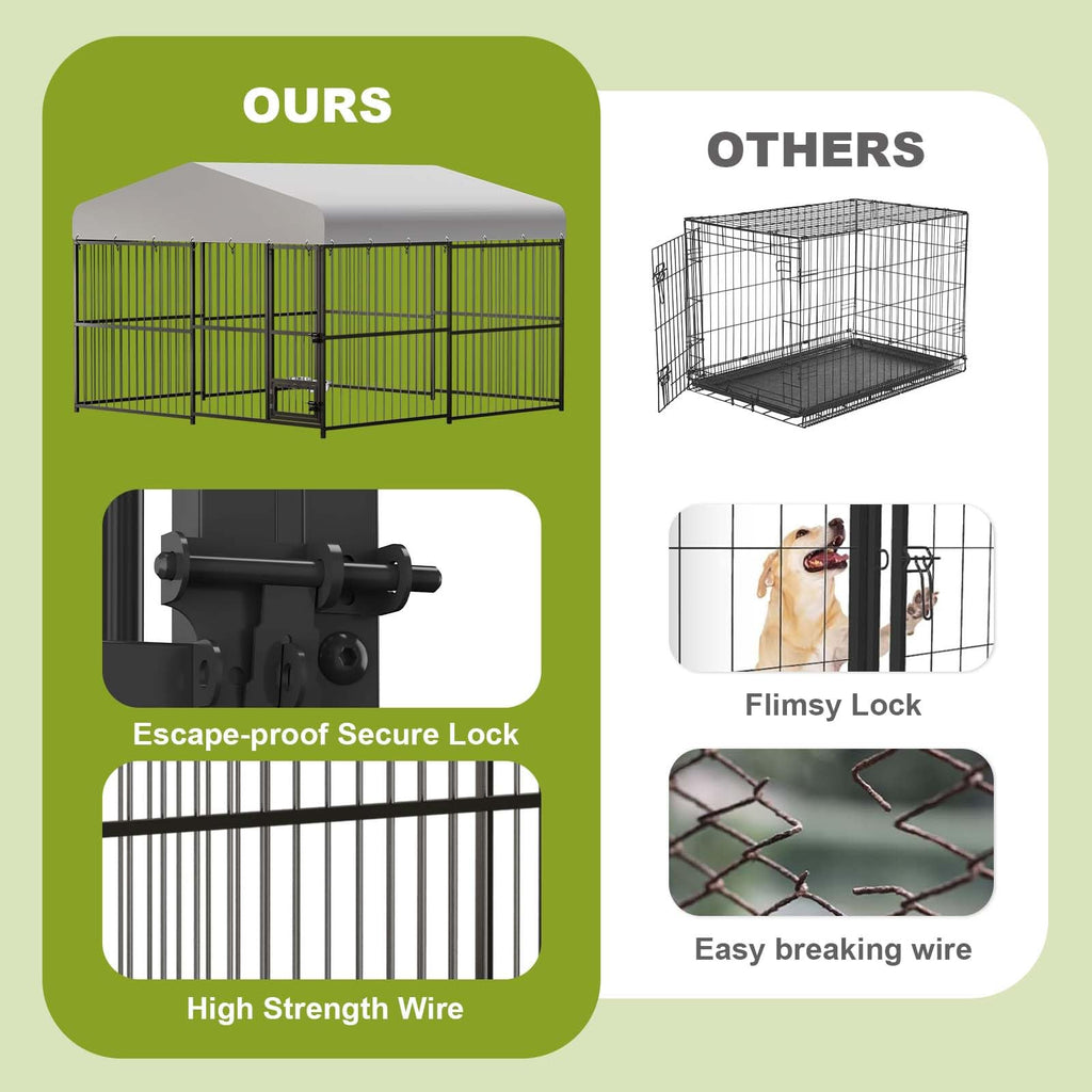 10x10x6 ft Heavy-Duty Outdoor Dog Kennel with Roof E472