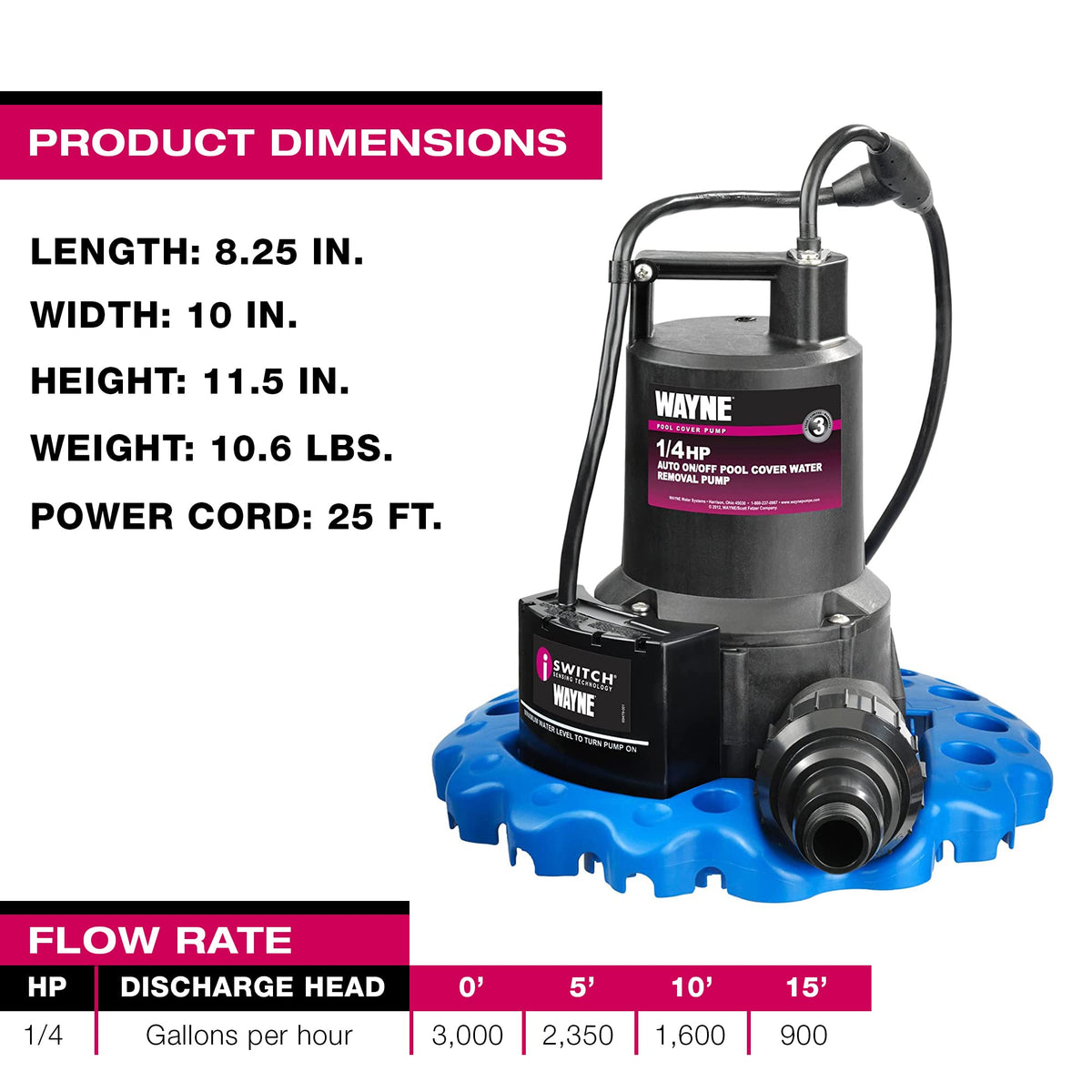 Blue Pool Cover Pump & 5/8 in. x 100 ft. Garden Hose K7030