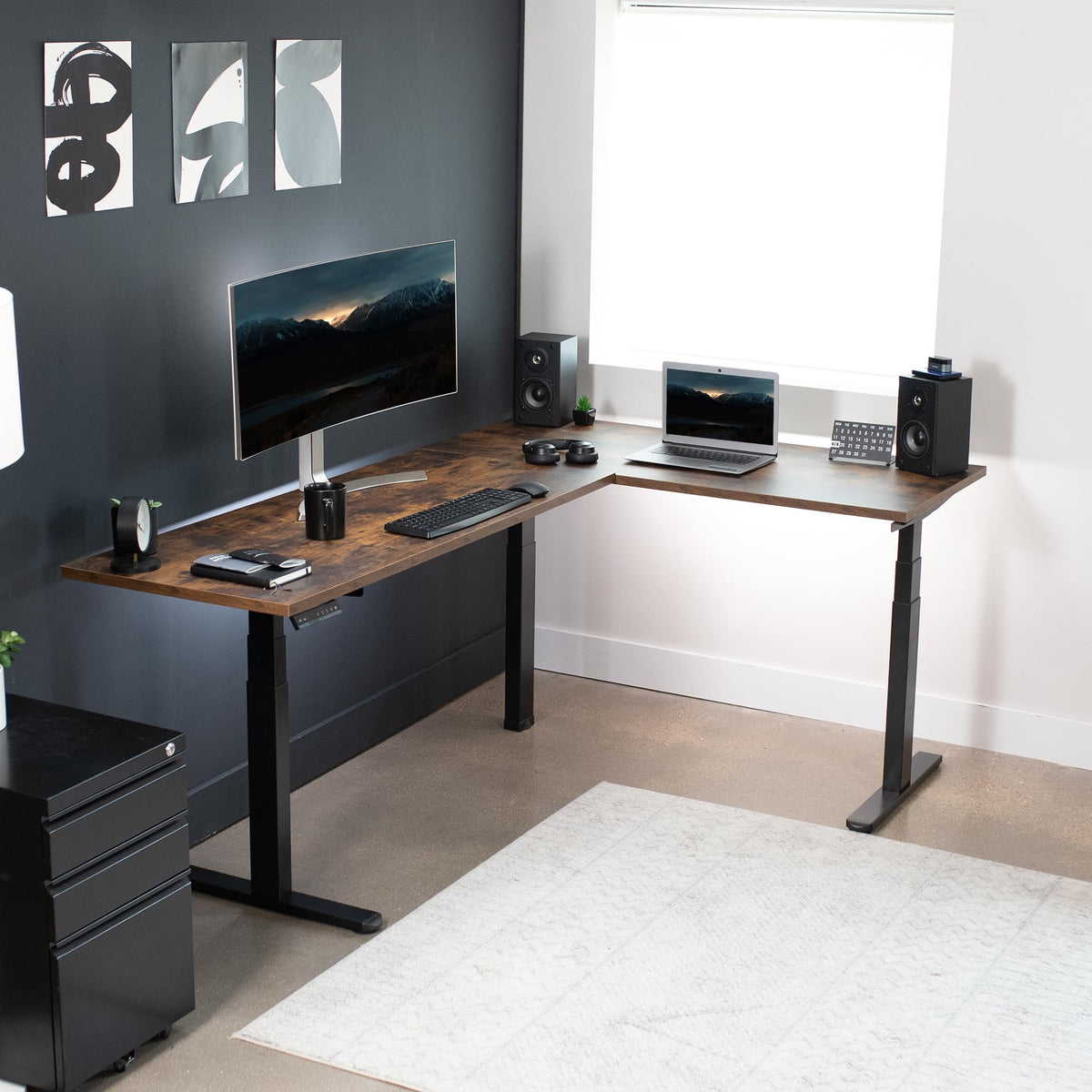 Black Electric Corner 3 Leg Standing Desk Frame K20216