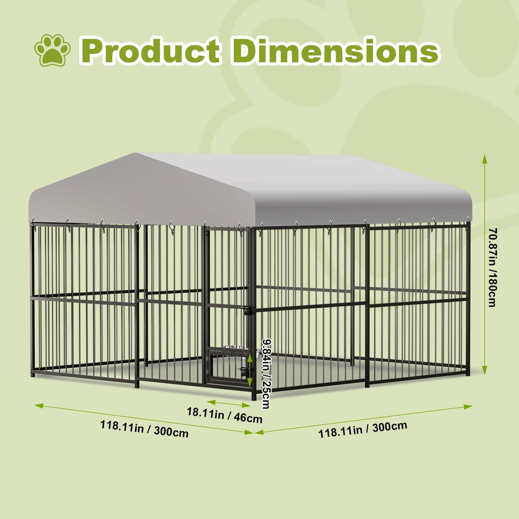 10x10x6 ft Heavy-Duty Outdoor Dog Kennel with Roof E472