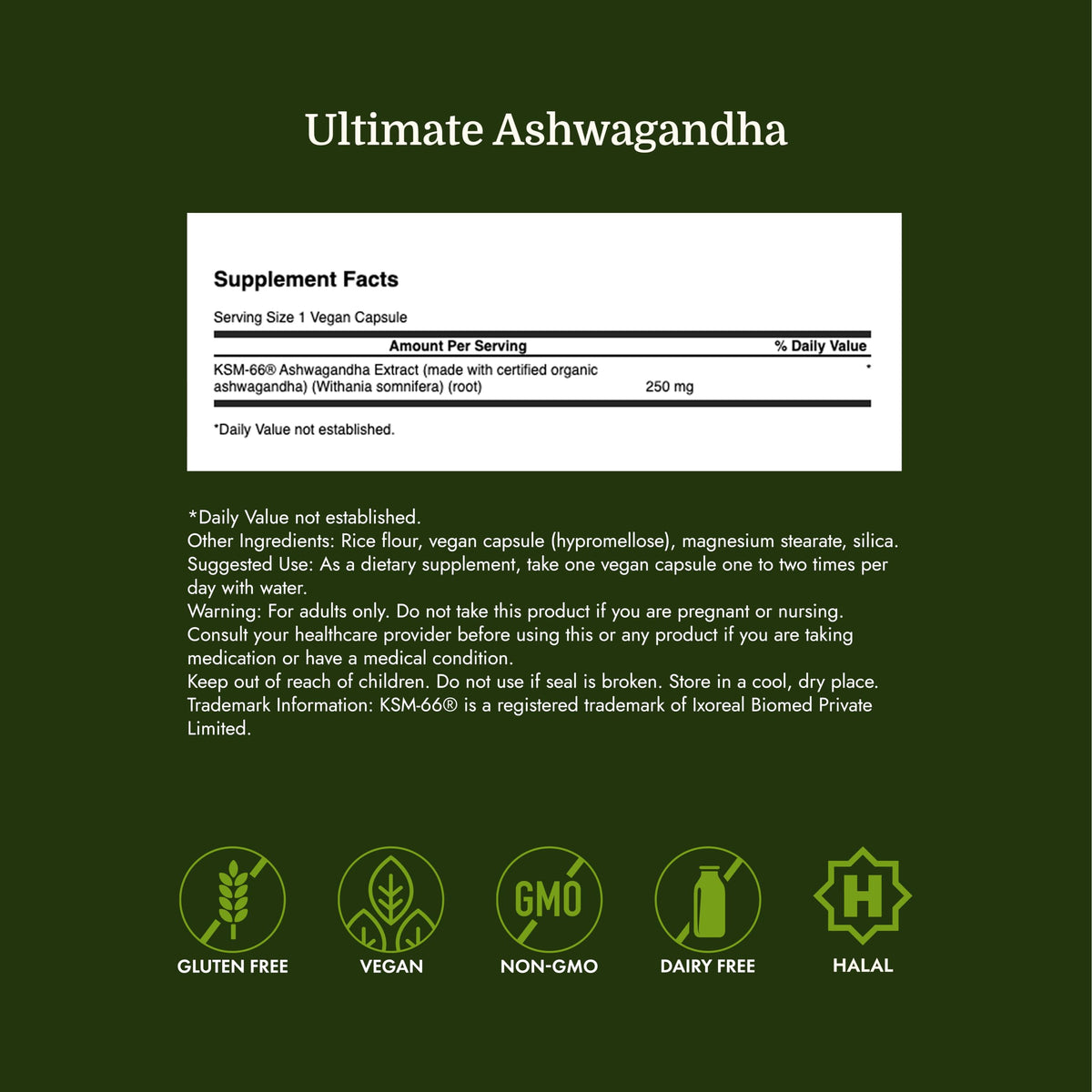 Ashwagandha 250 mg 60 Veggie Capsules H723
