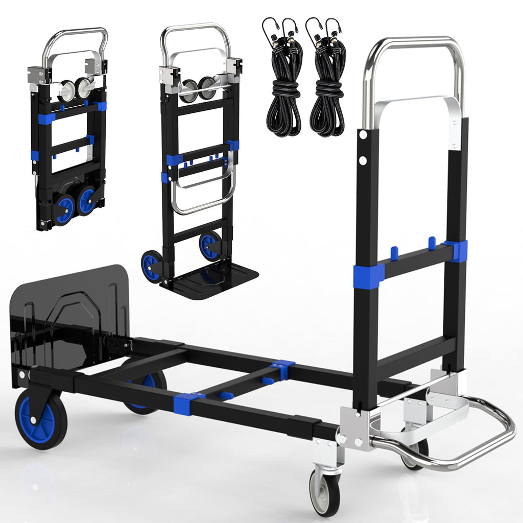Black Convertible Hand Truck Dolly Cart with 4 Wheels, 500 Lbs Capacity H416