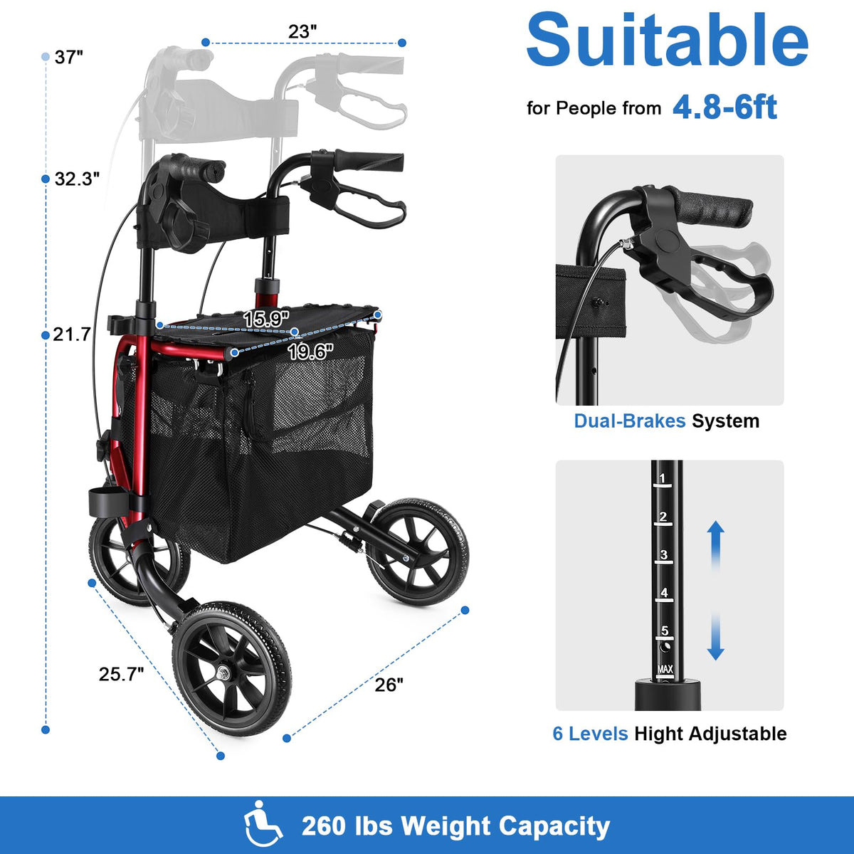 3 Wheel Rollator Walker with Seat T14362