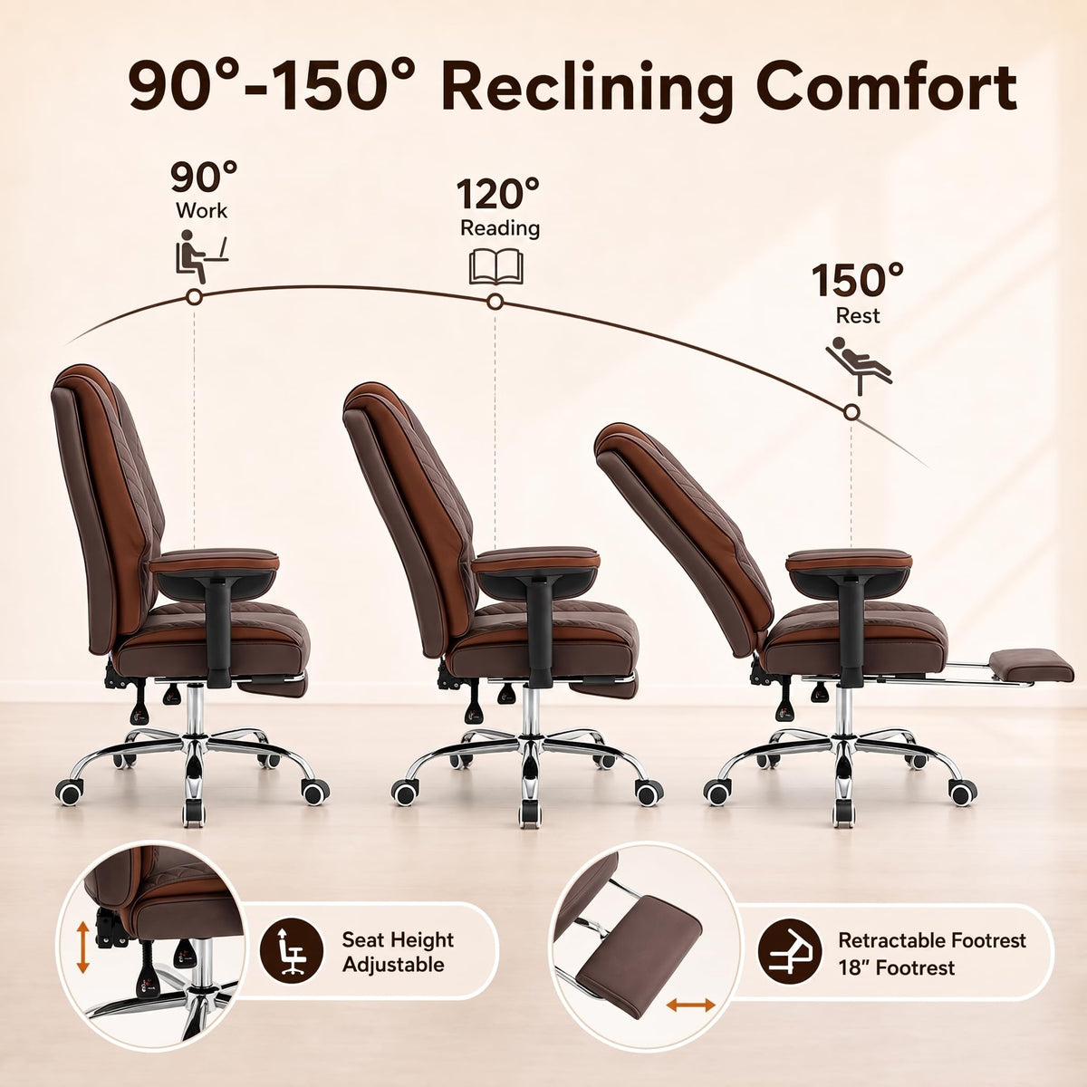 Big and Tall High Back Executive Office Chair with Foot Rest U75348