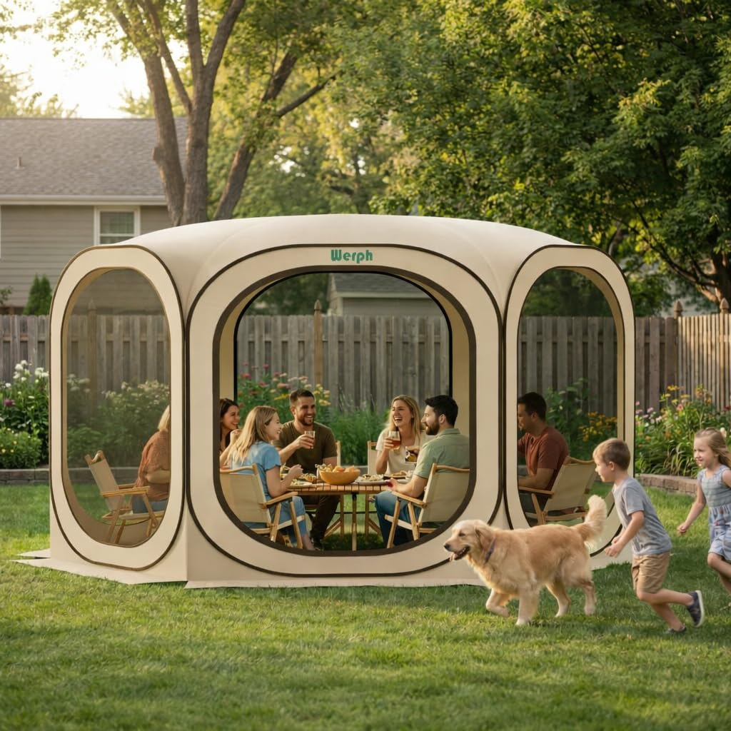 12x12 Pop Up Screen Tent, Mosquito Net Gazebo, UV Resistant, Beige L85293