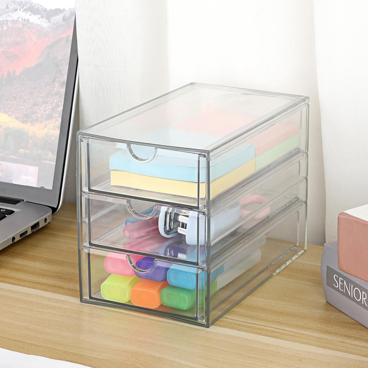 3 Drawer Clear Acrylic Desktop Organizer O6657