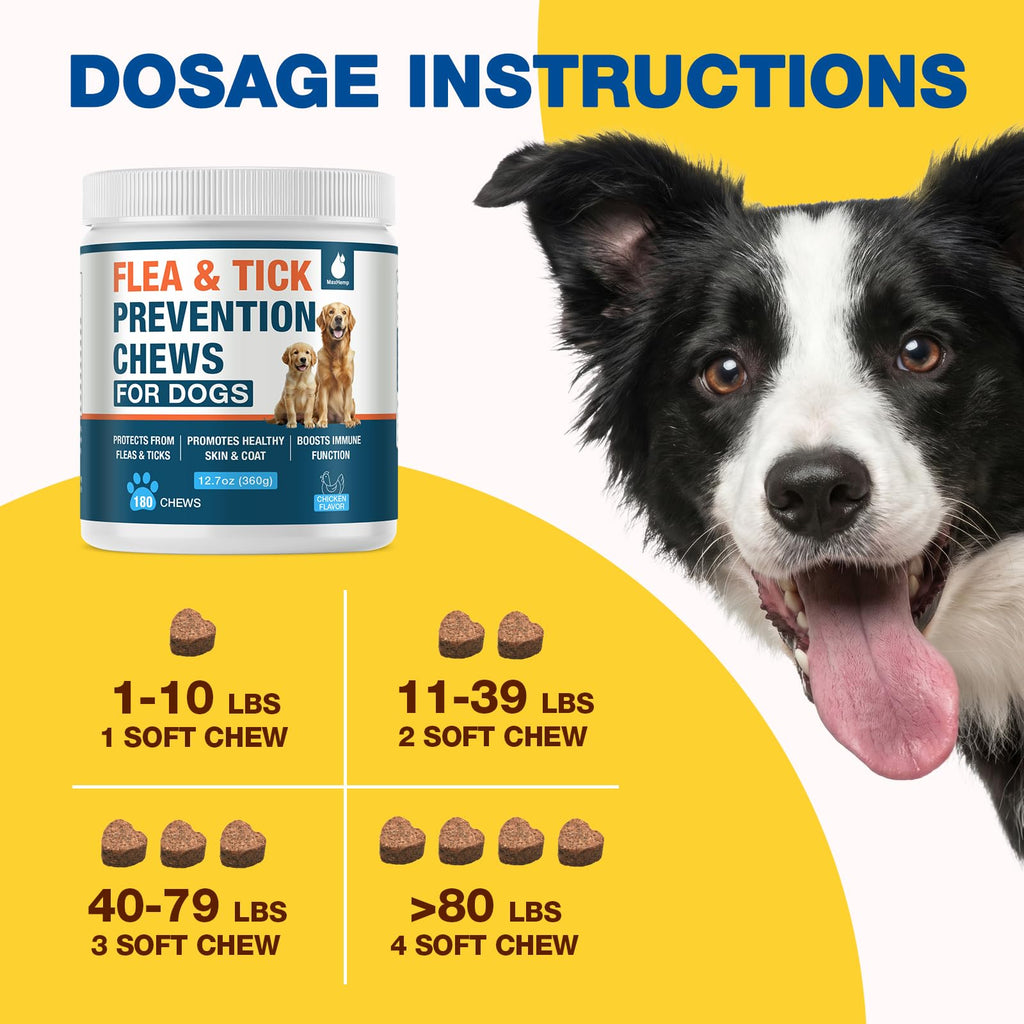 Natural Flea and Tick Chewables for Dogs, 180 Soft Chews E1428