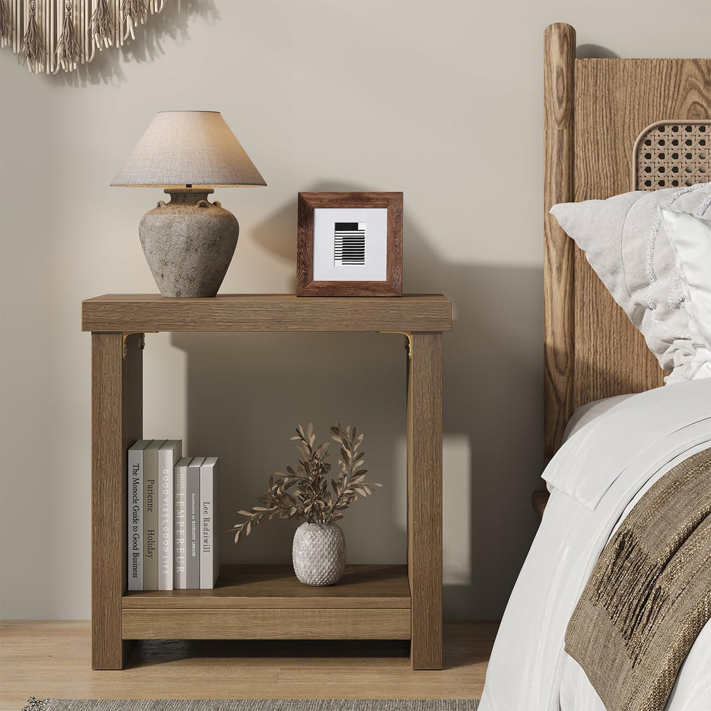 Brown Set of 2 End Tables with Storage Shelves L716