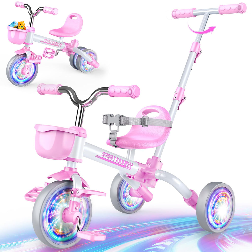 5 in 1 Pink Tricycle with Push Handle I823