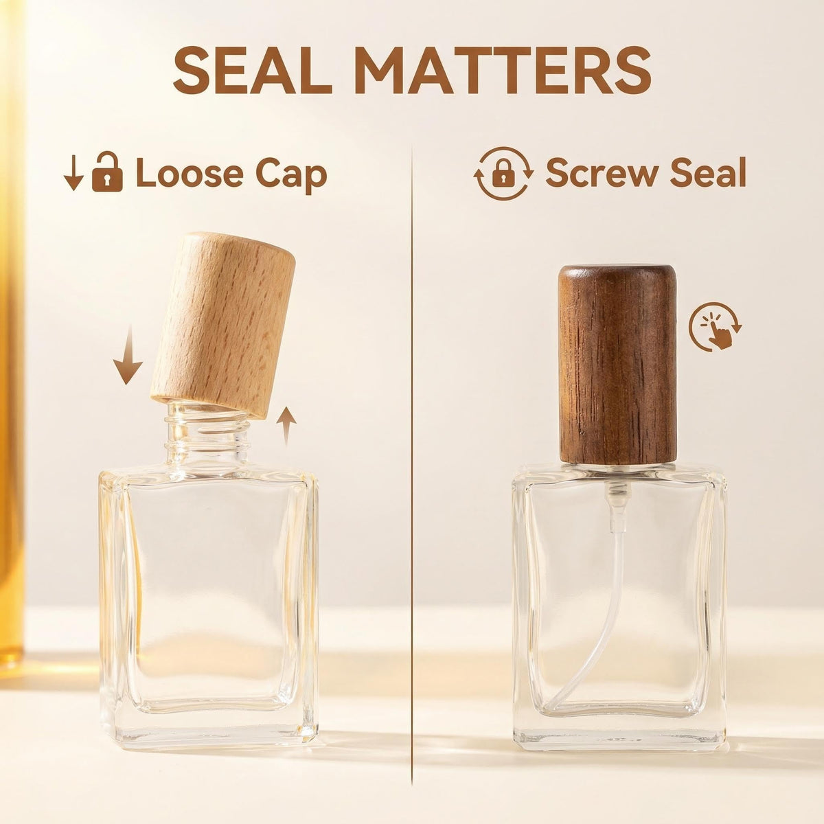2 Pcs 15ml Clear Mini Glass Perfume Bottle with Wood Lid V300903