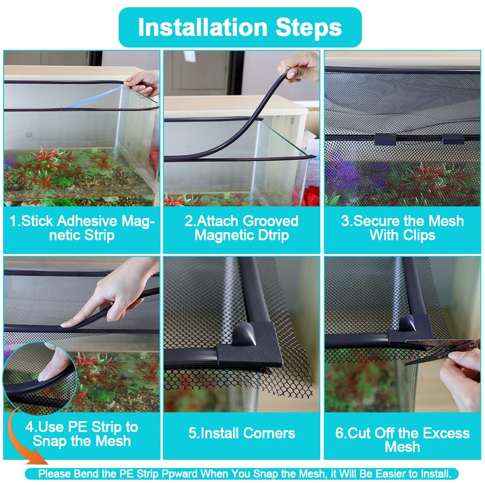 Magnetic Aquarium Cover Lid Anti-Jumping Net Adjustable Max 35''X19'' G537052