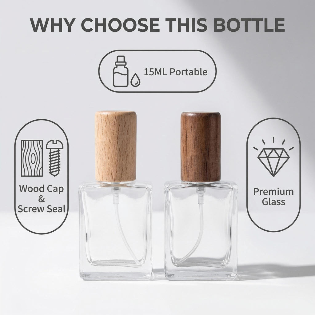 2 Pcs 15ml Clear Mini Glass Perfume Bottle with Wood Lid V300903