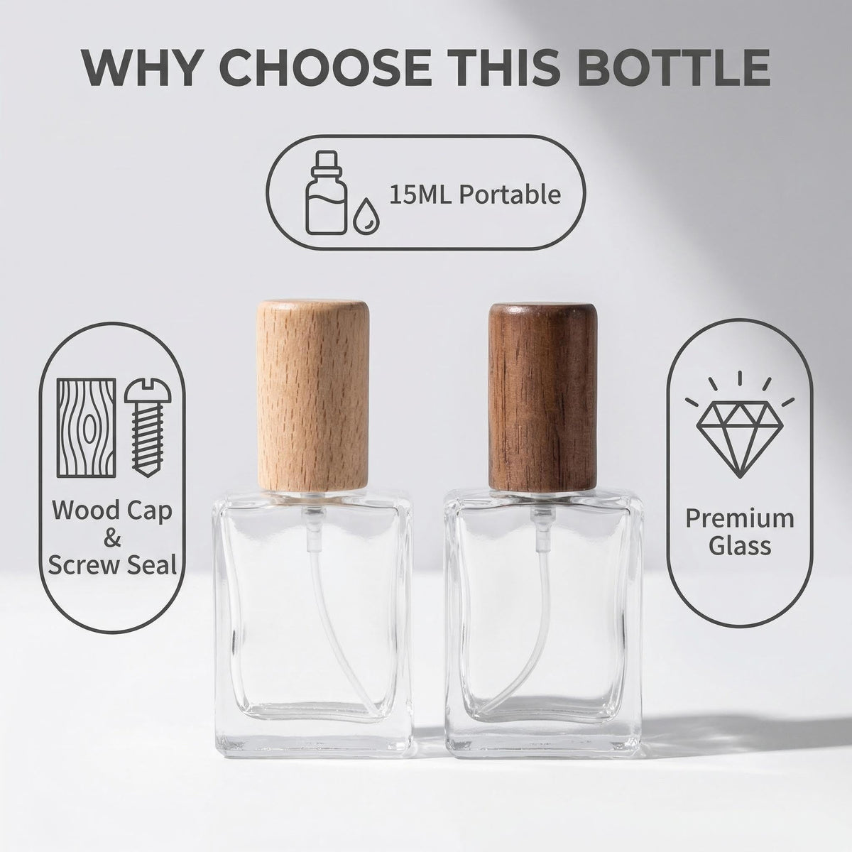2 Pcs 15ml Clear Mini Glass Perfume Bottle with Wood Lid V300903
