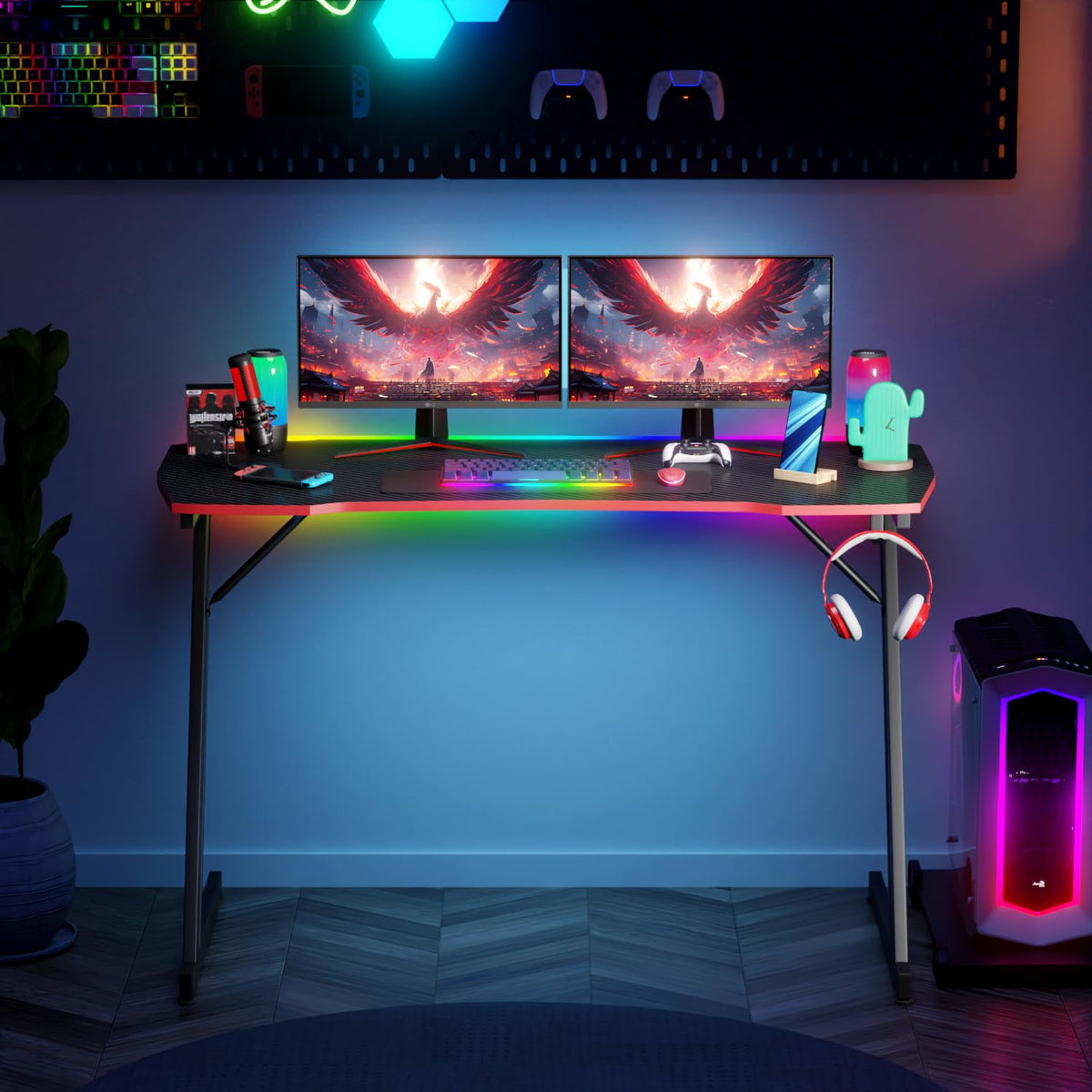 47.2 Inch Z Shaped Carbon Fiber Gaming Desk with Headphone Hook F27117