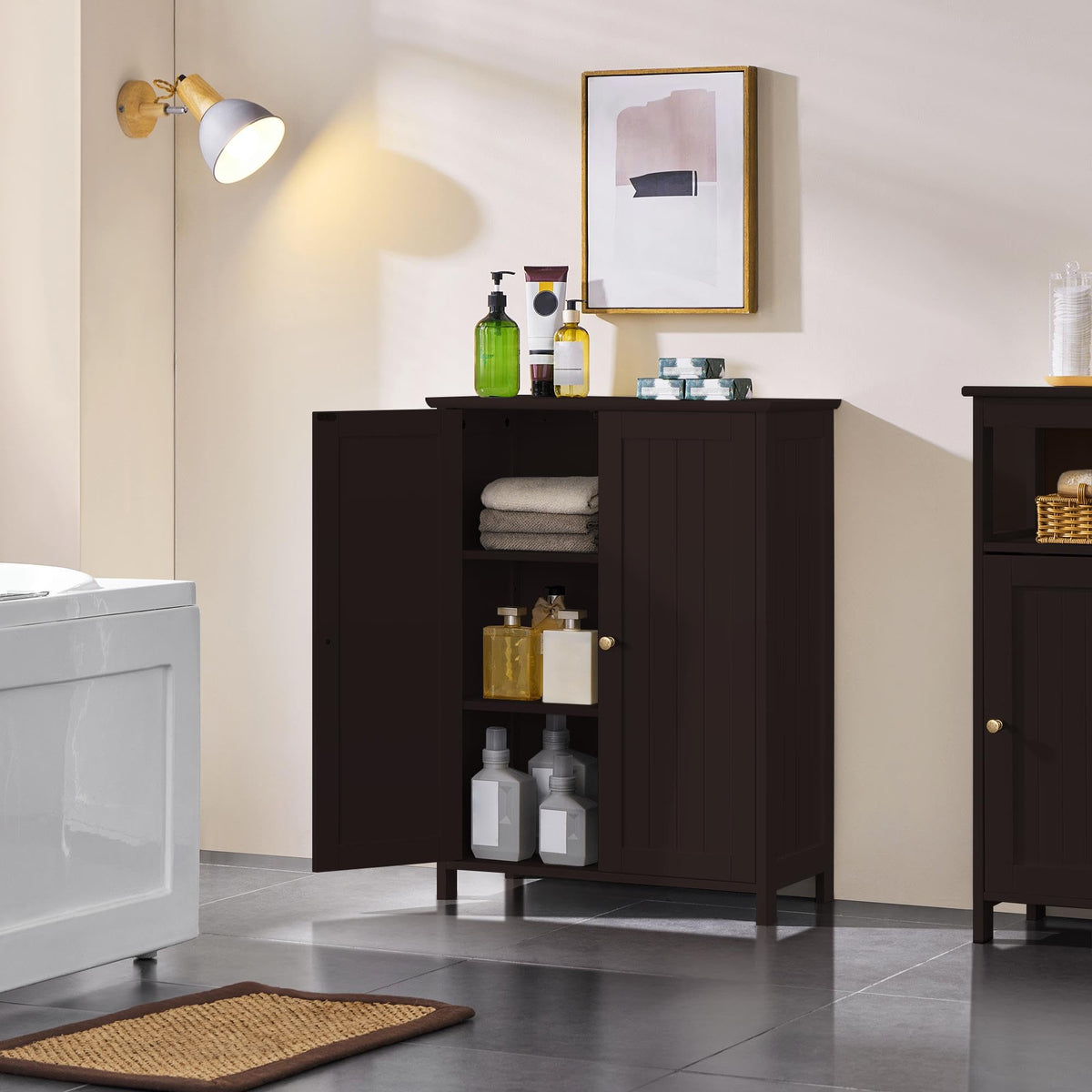 Small Espresso Bathroom Storage Cabinet with 2 Doors T340