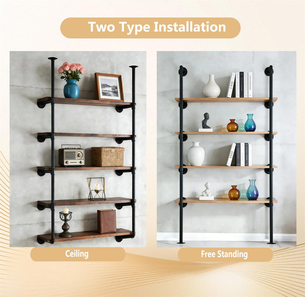 Black Iron Pipe Shelf Bracket, 2Pcs 5 Tier 68" Tall X6672