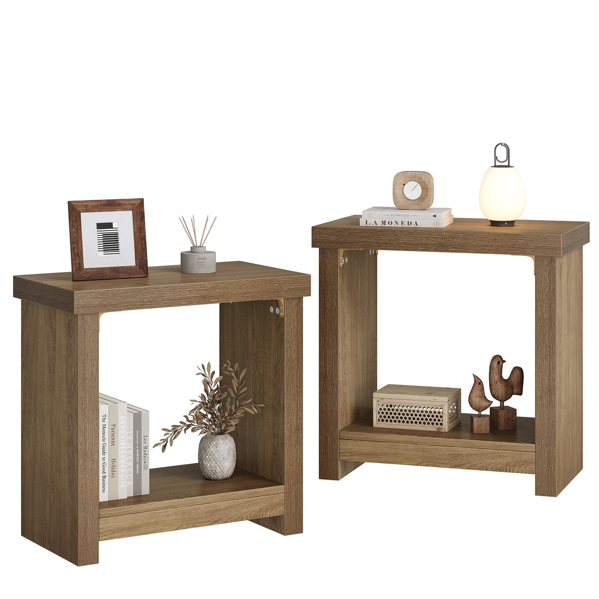 Brown Set of 2 End Tables with Storage Shelves L716