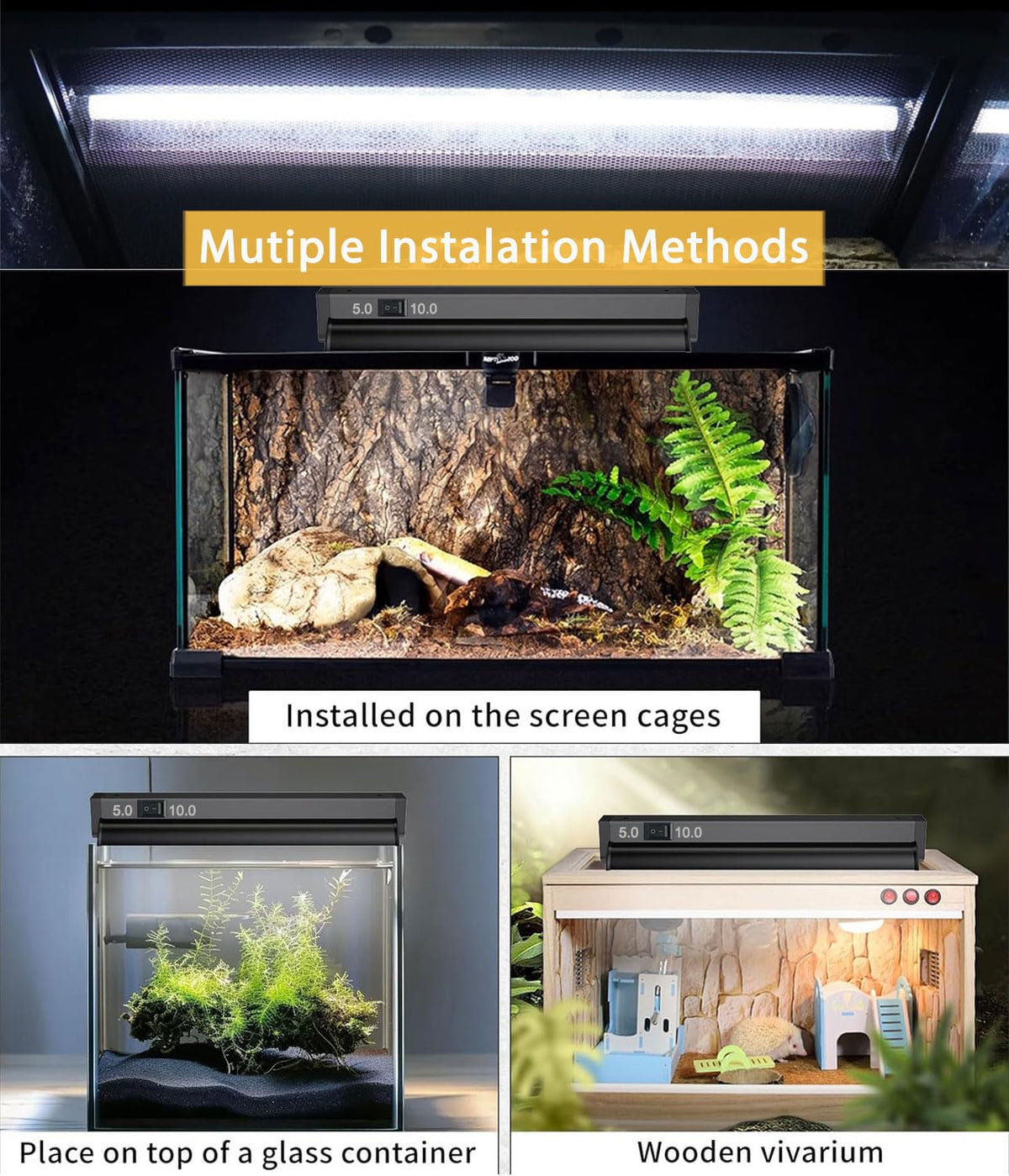 8W 12 Inch Switchable 10.0 & 5.0 UVB Reptile Light Fixture Combo Kit Q9827