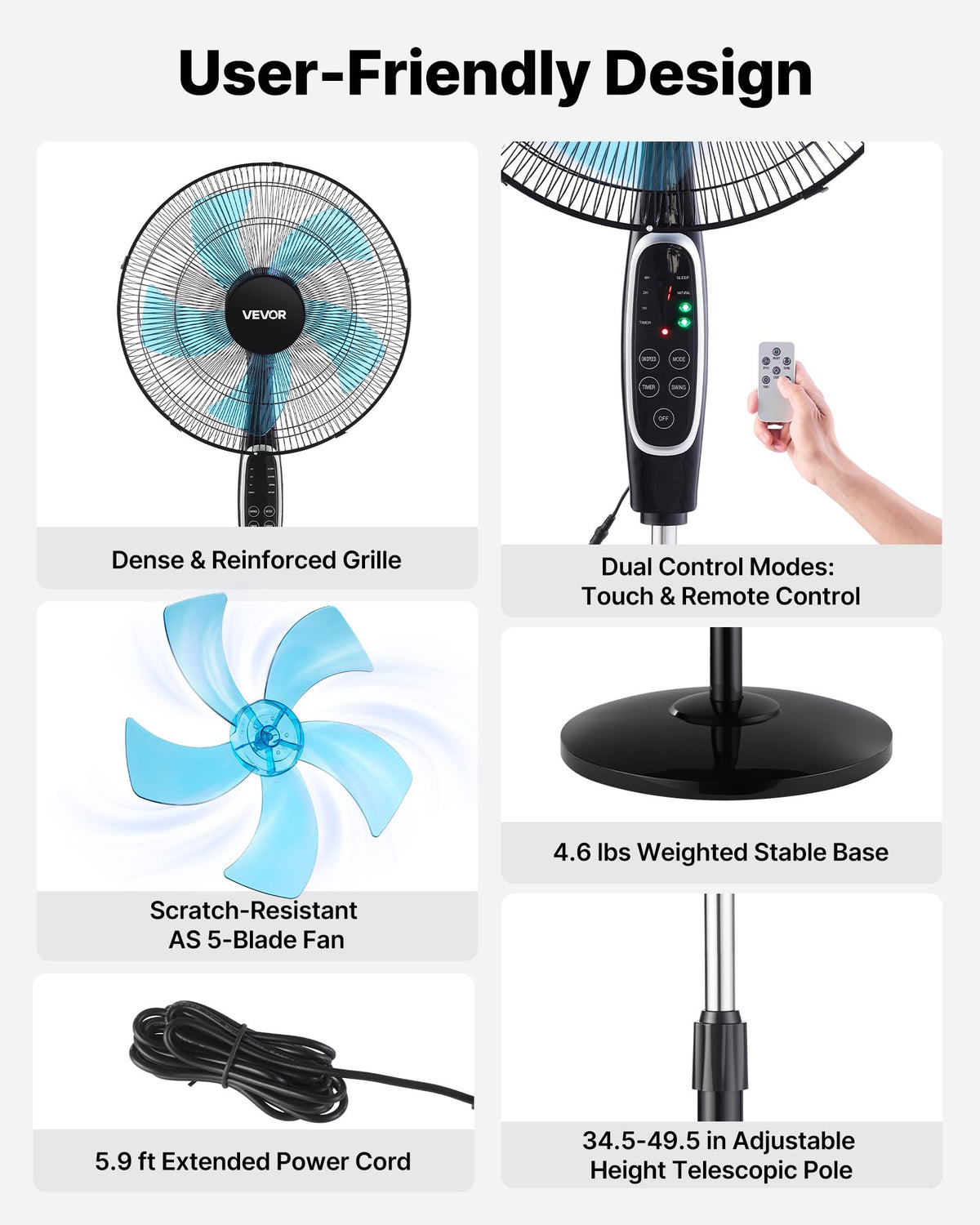 18-Inch Pedestal Fan with Remote Control, 9 Speeds, Oscillating, Black X807