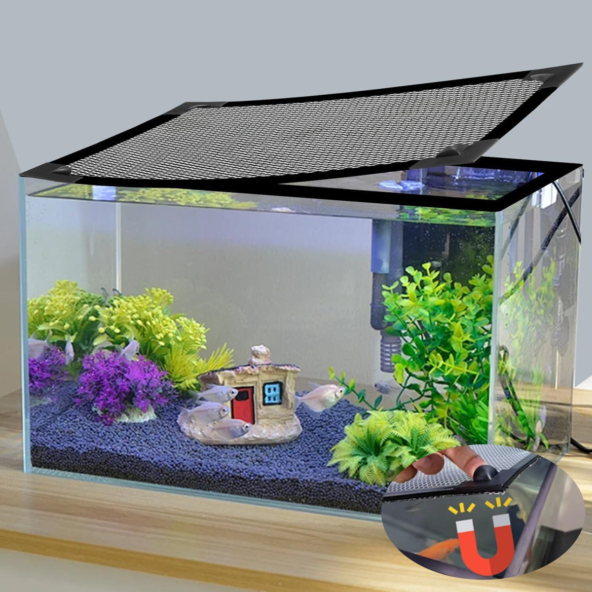Magnetic Aquarium Cover Lid Anti-Jumping Net Adjustable Max 35''X19'' G537052