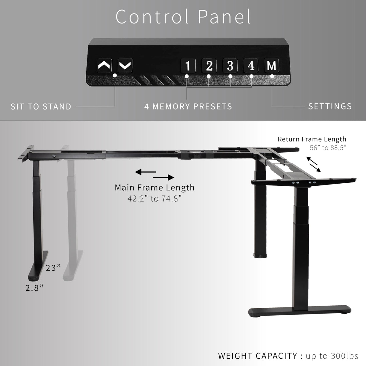 Black Electric Corner 3 Leg Standing Desk Frame K20216
