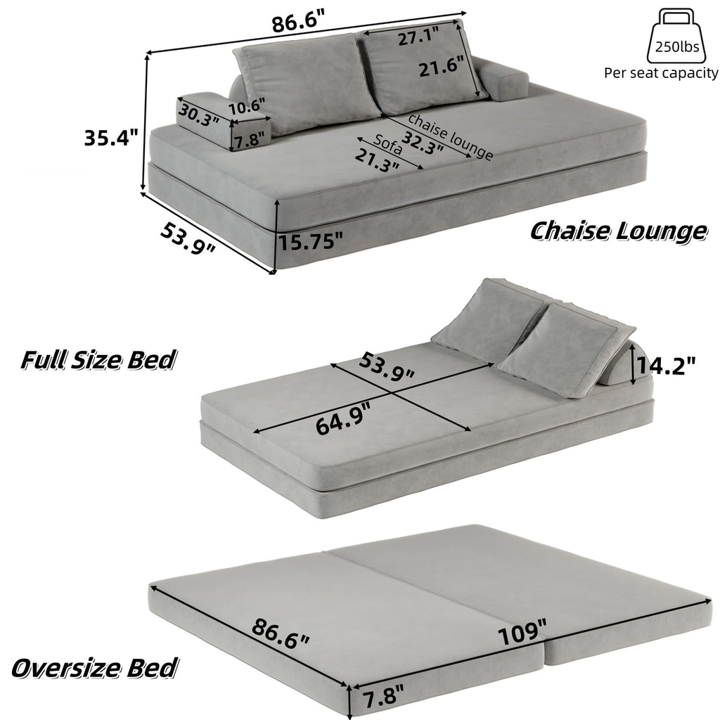 Light Gray Convertible Sofa Bed T78862