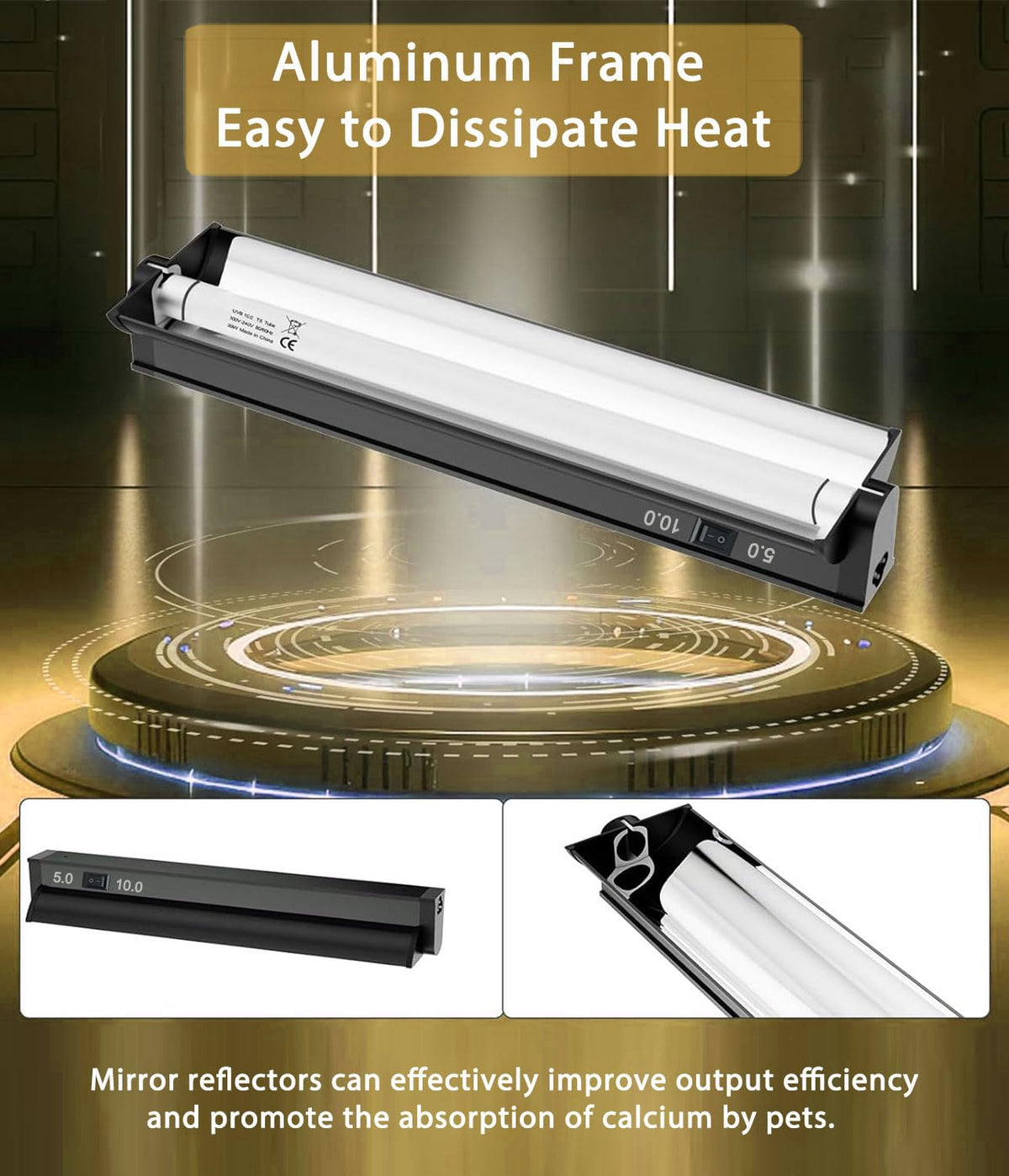 8W 12 Inch Switchable 10.0 & 5.0 UVB Reptile Light Fixture Combo Kit Q9827