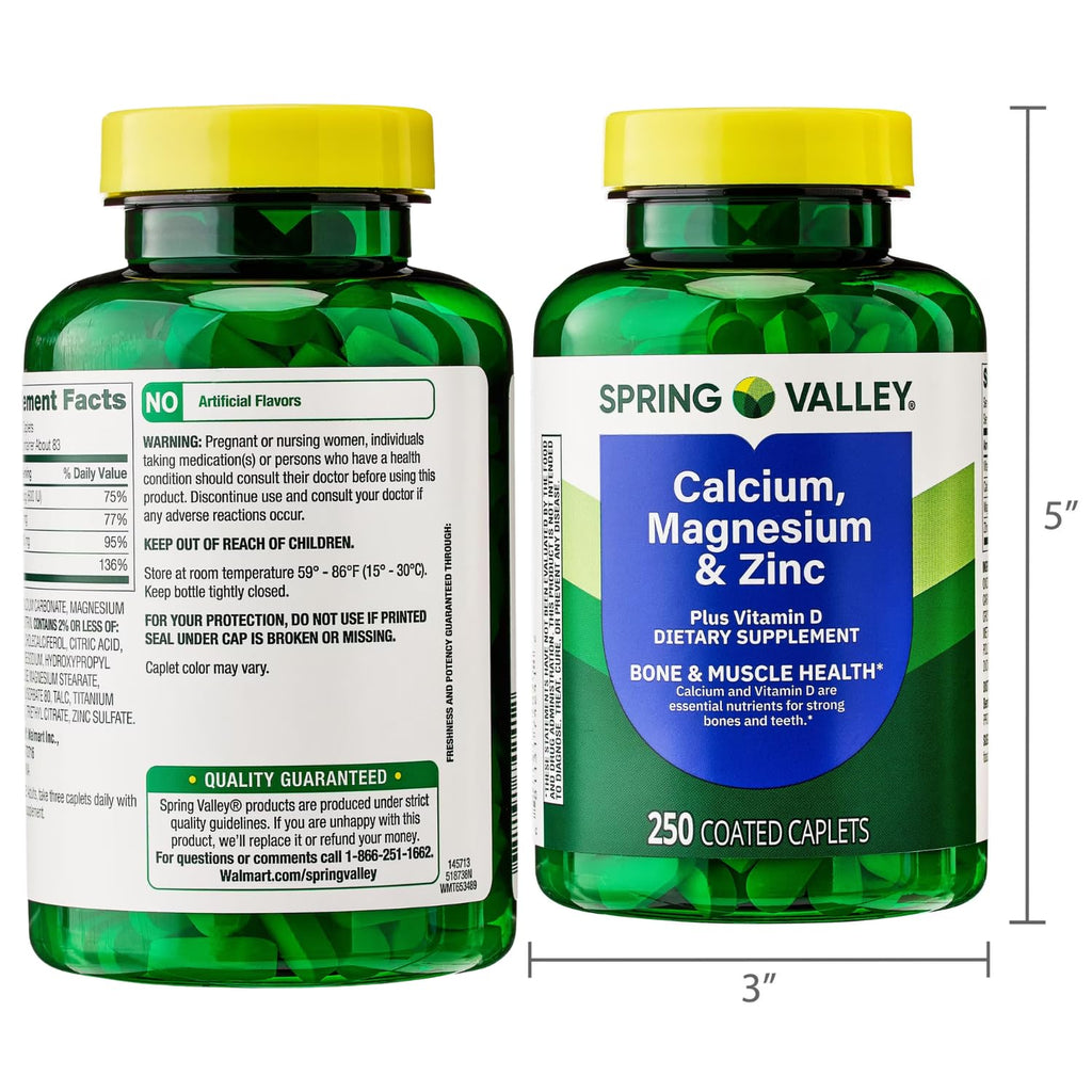 Calcium Magnesium Zinc Plus Vitamin D3 Caplets 250 Ct V840708