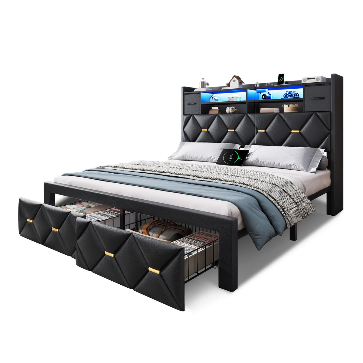 Full Size Bed Frame with 2 Storage Drawers G415