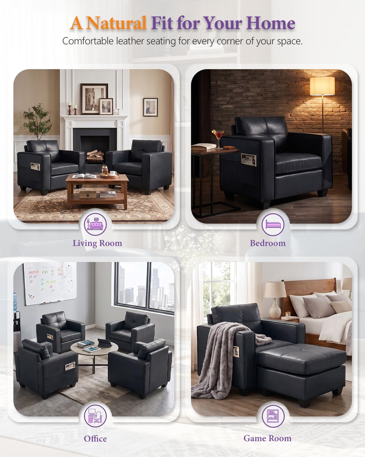 Black Faux Leather Oversized Tufted Accent Chair W61913
