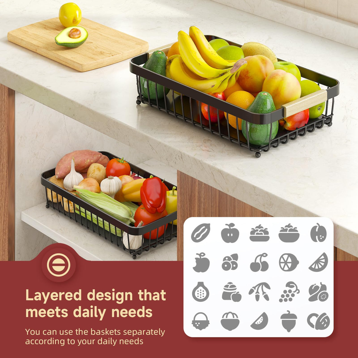 3-Tier Detachable Metal Fruit Basket M704