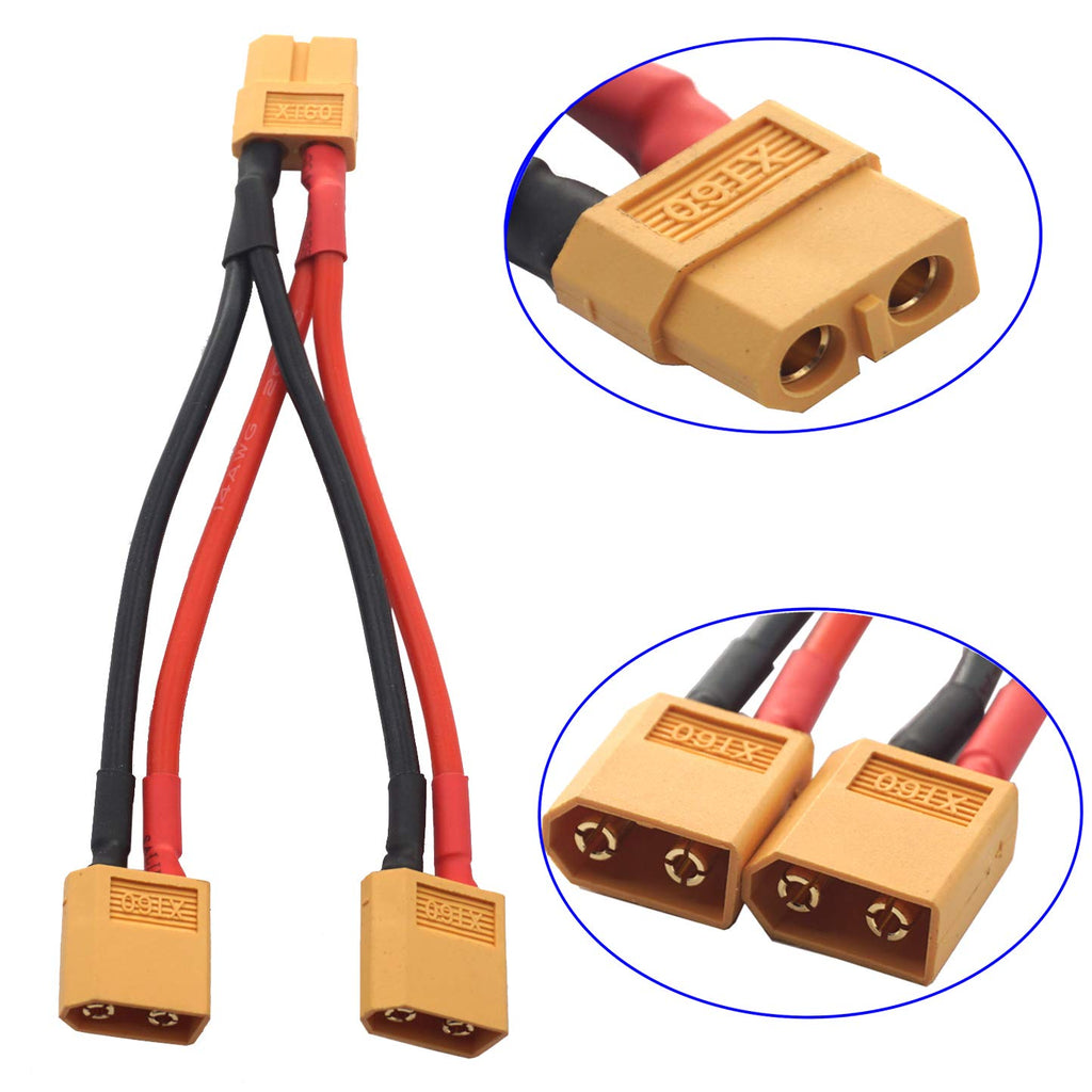 14AWG XT60 Parallel Battery Connector 2-Male to 1-Female Cable Splitter Harness Adapter M961